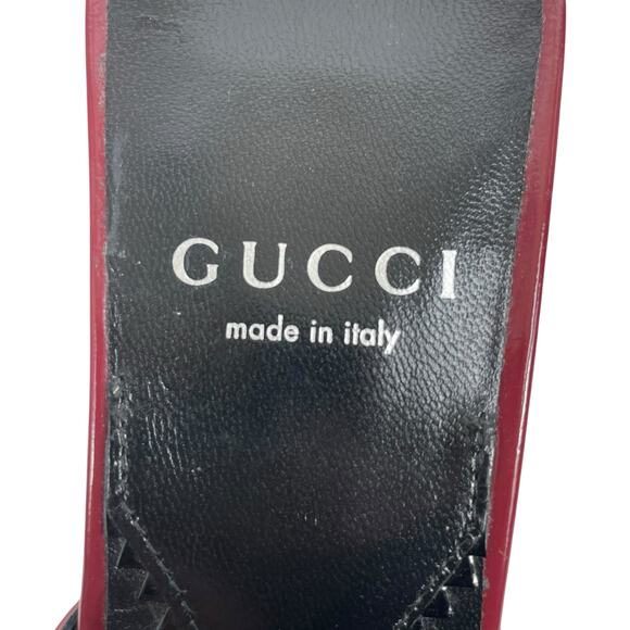 Gucci Mariame Horsebit Leather Thong Sandals Kitten Heel Red Size 36.5 - Picture 12 of 13